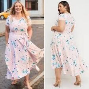 Lane Bryant  Size 18 Lena High Low Dress Pastel Pink Blue Floral Modest Feminine
